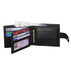 StarHide Mens RFID Safe Blocking Leather Passcase Wallet Black With Coin Pocket Gift Boxed 1120